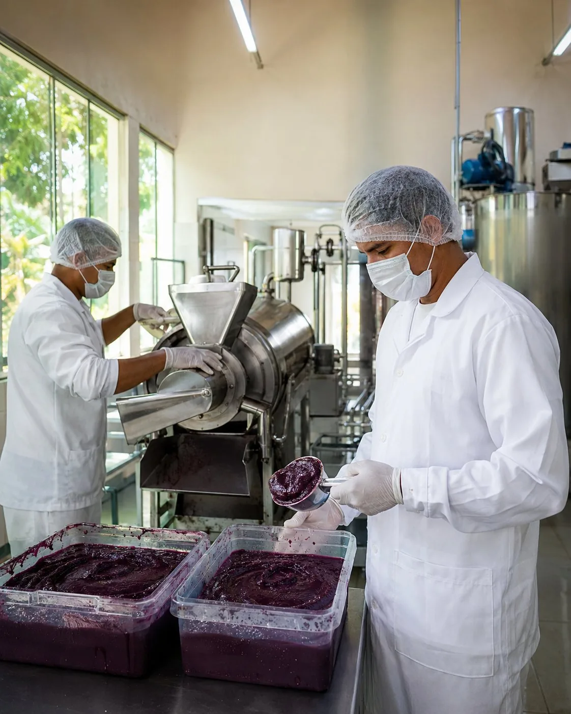 Schonende Verarbeitung von Açaí-Pulpe in der Fabrik in Pará